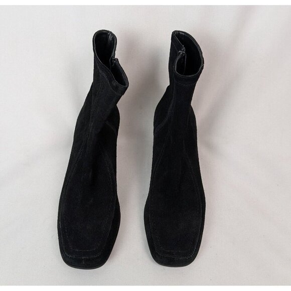 ANN TAYLOR Brazil sz. 8 M Black Suede Leather Zip Ankle Boots Bootie Square Toe - Picture 2 of 9